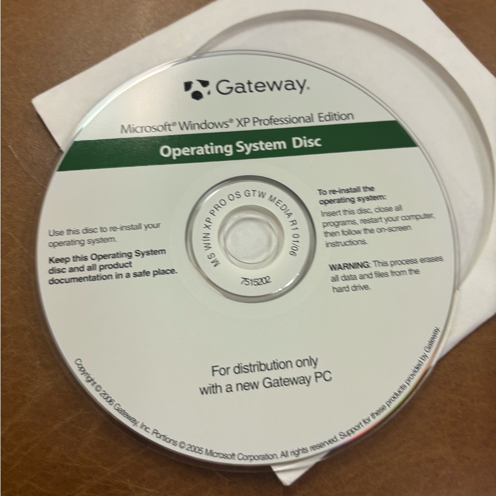 Gateway Microsoft XP Operating system software